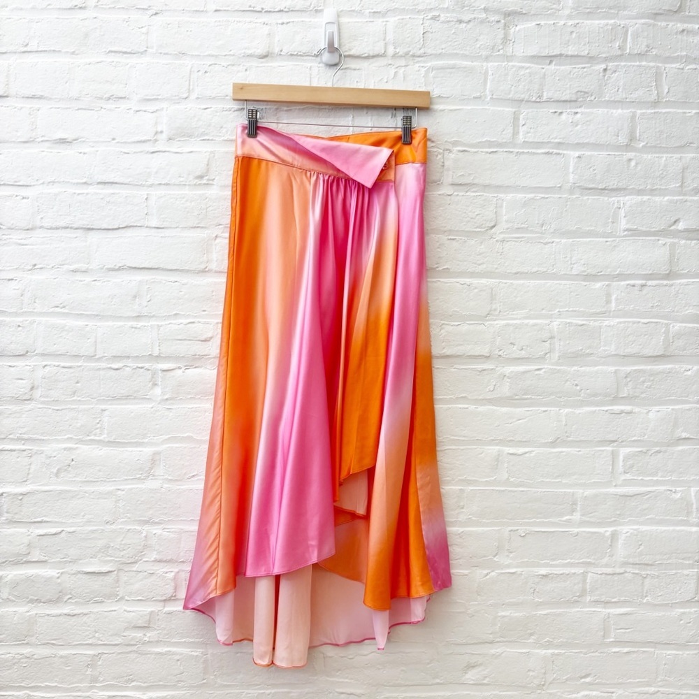 Dannijo || Silk Dye Midi Skirt Pink Orange Small
